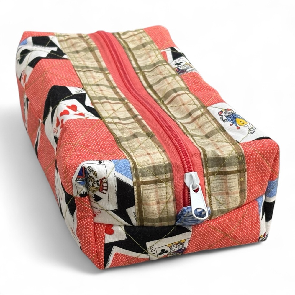 Red and Beige Zippered Pouch